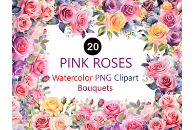 Watercolor Pink Rose Clipart, Wedding Flowers Bouquet, Watercolor