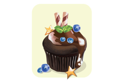 Chocolate cupcake decorated with mint
