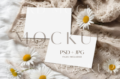 Neutral Double Sided Card Mockup with Creamy Boho Daisies