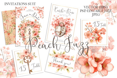 Peach Fuzz Floral Invitations