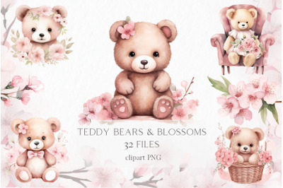 Cherry blossom teddy bear clipart