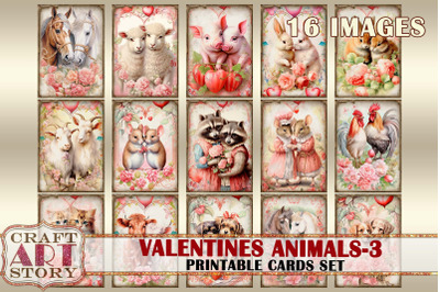 Vintage Valentines animals printable cards set-3, printables