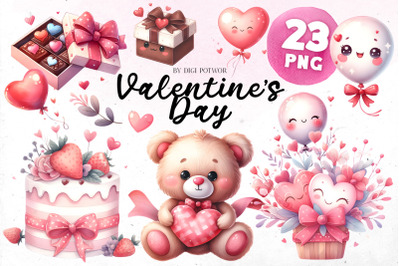 Cute Watercolor Valentine&#039;s Day Bundle | PNG cliparts