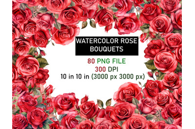 Red Rose Watercolor Bouquets: Exquisite Floral PNG Clipart Collection