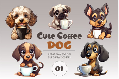 Cute Coffee Dog 01. TShirt Sticker.