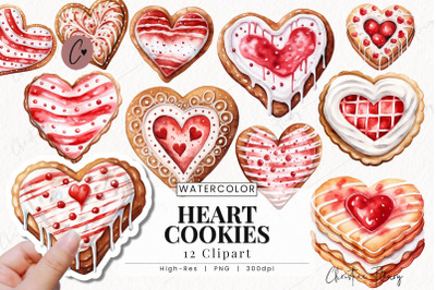 Watercolor Valentine Heart Cookies PNG