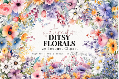 Watercolor Ditsy Floral Bouquet Clipart
