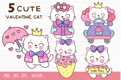 Valentine cats kawaii animal couple love clipart cartoon 3