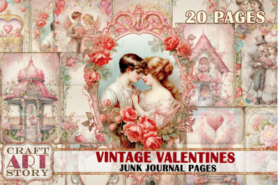 Vintage Valentines Junk Journal Kit printable,scrapbook