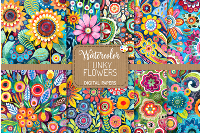 Funky Flowers Set 5 - Transparent Watercolor Pattern Papers