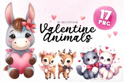 Cute Watercolor Valentine Animals Bundle | PNG cliparts