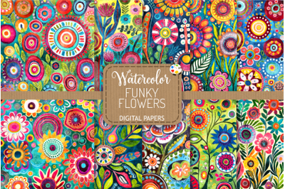 Funky Flowers Set 6 - Transparent Watercolor Pattern Papers