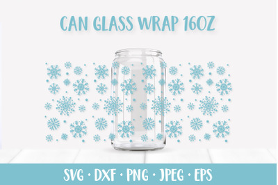 Snowflake Glass Can Wrap SVG. Winter Can Glass