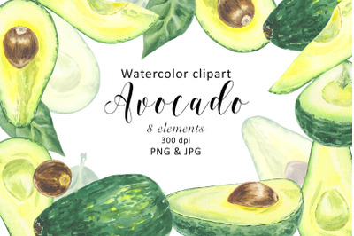 Watercolor Avocado Clipart Fruit Tropic