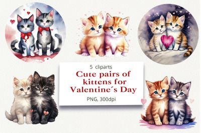 Cute pairs of kittens for Valentine&#039;s Day
