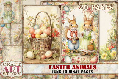 Easter animals Junk Journal Kit,Printable Collage Pages