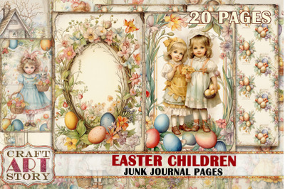 Easter children Junk Journal Kit,Printable Collage Pages