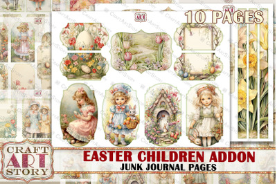 Easter children Junk Journal Kit,Collage Pages ADDON