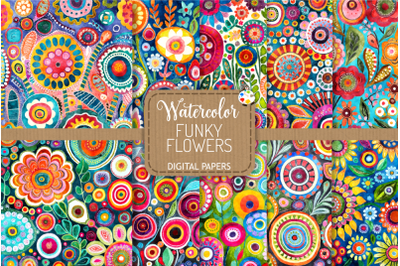Funky Flowers Set 7 - Transparent Watercolor Pattern Papers