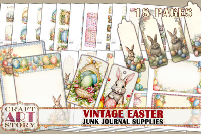 Junk Journal Supplies set Vintage Easter,kit tags,labels