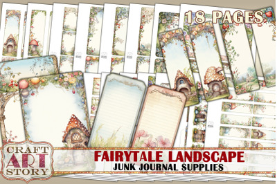 Junk Journal Supplies set Fairytale landscape,kit tags