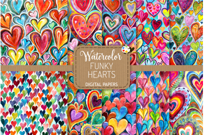 Funky Hearts Set 5 - Watercolor Pattern Papers