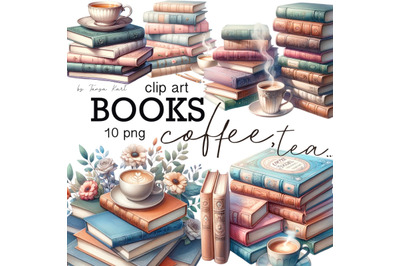 Coffee Cup and Books Clipart Bundle, Instant Download