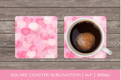 Pink heart square coaster sublimation. Valentines coaster