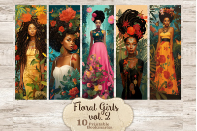 Floral Black Girls Bookmarks | Print And Cut Bookmark Set