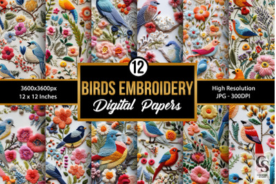 Floral Birds Embroidery Seamless Patterns