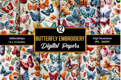 Butterflies Embroidery Digital Papers