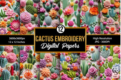 Floral Cactus Embroidery Seamless Patterns