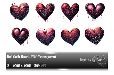 Forte&#039;s Eight Red Gothic Hearts PNG