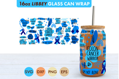 Colon Cancer Warrior SVG PNG 16 oz Libbey Glass Can Wrap