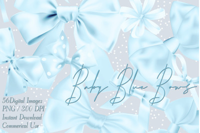 56 Baby Blue Satin Bows &amp; Ribbons Card Making Clip Arts PNG