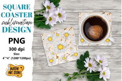 Flowers square coaster design. Daisy sublimation coaster