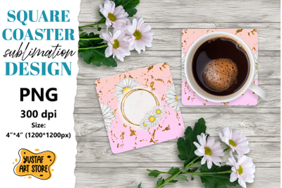 Flowers square coaster design. Daisy sublimation coaster