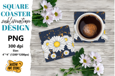 Flowers square coaster design. Daisy sublimation coaster