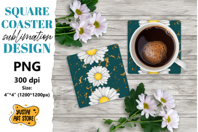 Flowers square coaster design. Daisy sublimation coaster