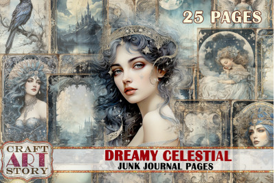 Dreamy Celestial Junk Journal Pages,Moon scrapbook