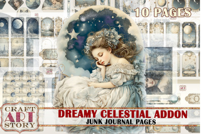 Dreamy Celestial Junk Journal Pages ADDON,Moon scrapbook