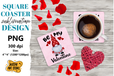 Valentine square coaster design. Gnome sublimation coaster