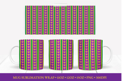 Mardi Gras Mug Sublimation Design. Fleur de Lis Mug Wrap&nbsp;