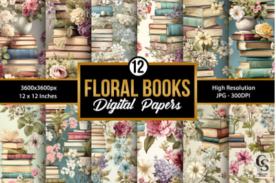 Pastel Floral Books Digital Papers