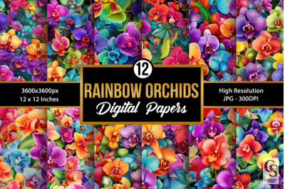 Rainbow Orchid Flowers Seamless Patterns