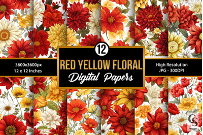 Red &amp; Yellow Flowers Seamless Patterns