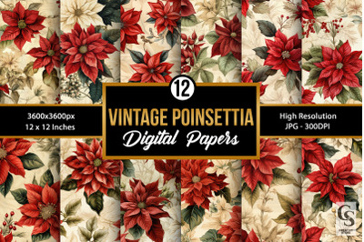 Vintage Poinsettia Flowers Seamless Patterns