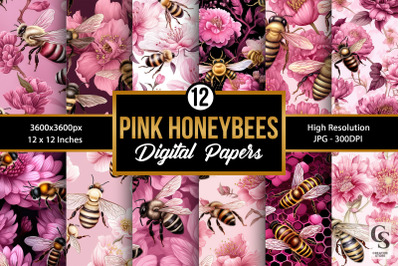Pink Floral Honeybees Seamless Patterns