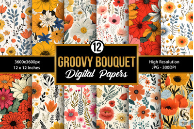Groovy Bouquet Flowers Digital Papers
