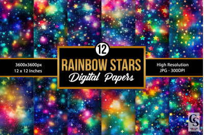Rainbow Bokeh Stars&nbsp;Digital Papers